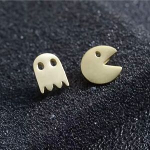 Stainless Steel Gold Pac Man Mismatch Earrings Set